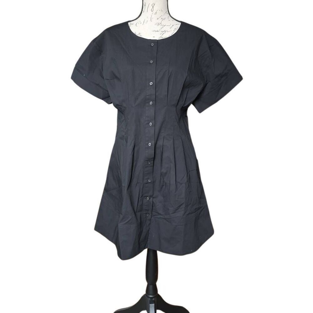 J.Crew Women's Size 14 Black Button Down Pleated Short Sleeve Dress
